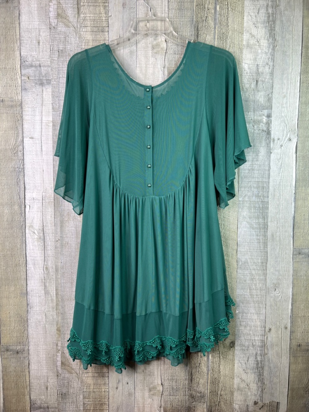 Indigo Thread Co. 1X Mesh Lace Short Sheer Sleeves Boho Babydoll Dress/Tunic Top - Picture 2 of 6
